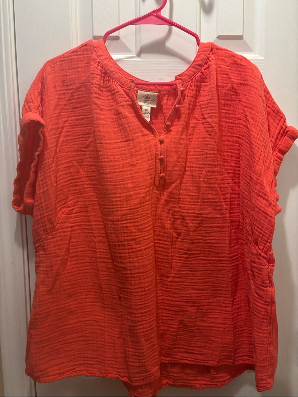 St. John’s bay Coral Orange Gauze Button-Front Top